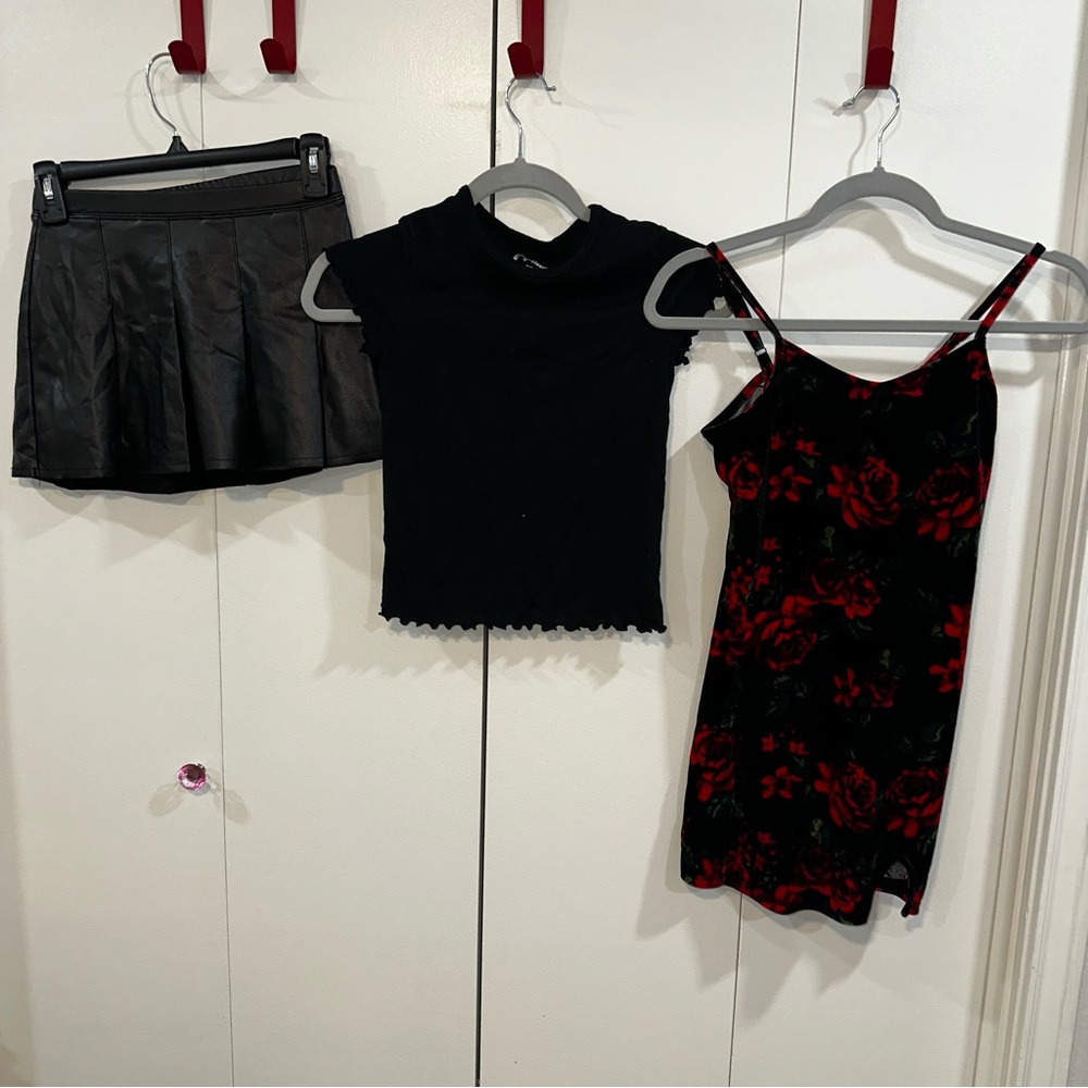 Art Class Black and Red Velvet Dress w/ black shirt and bonus faux leather skort